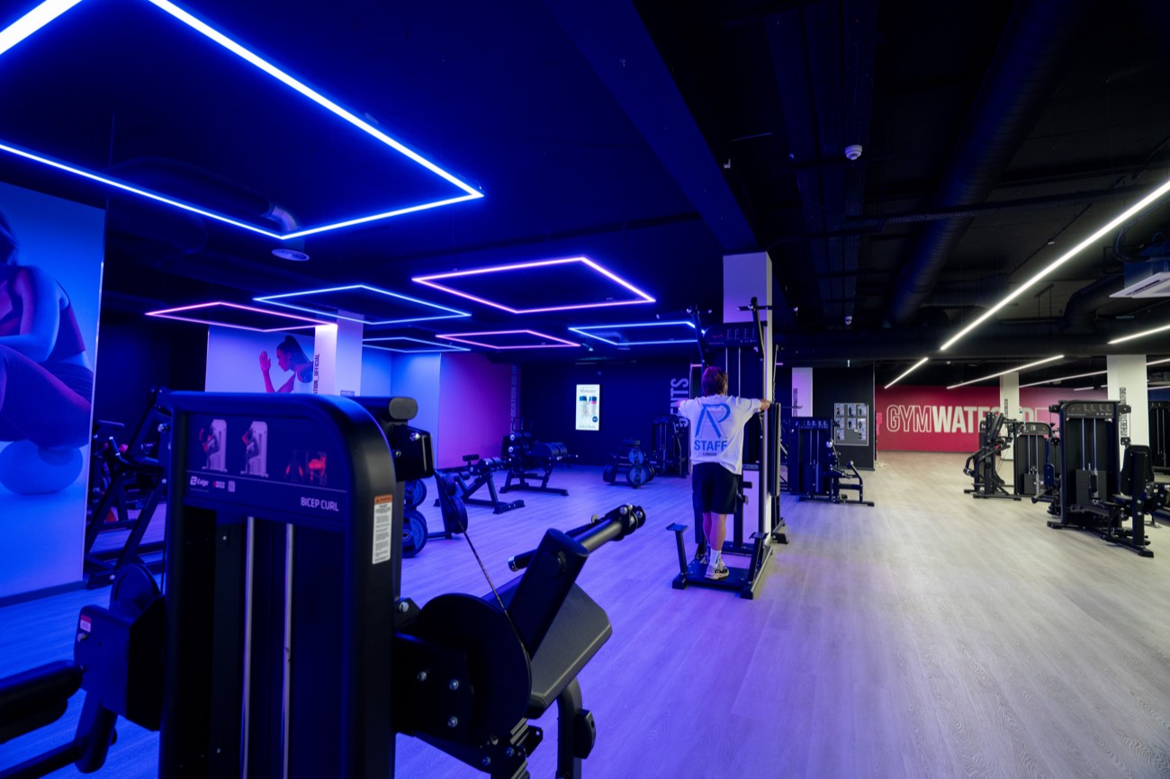 Digital signage displays in a gym interior