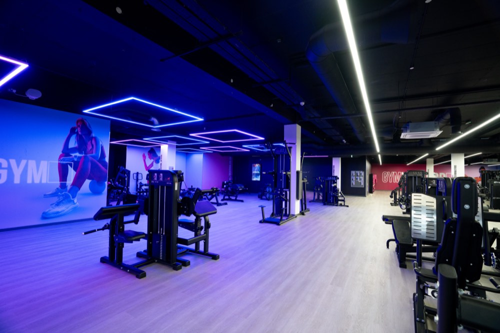 Digital signage displays in a fitness club interior