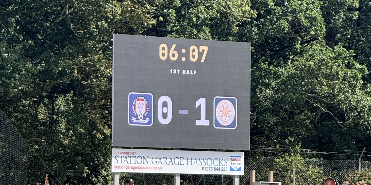LED scoreboard at Hassocks FC showing the score and match clock