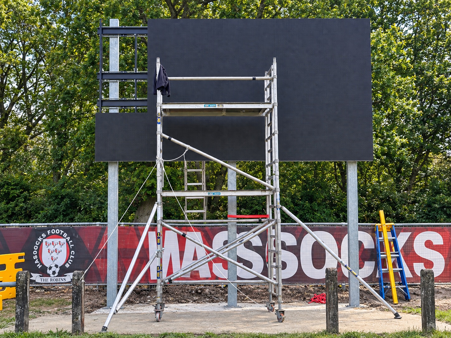 LED wall panels being assembled during an installation